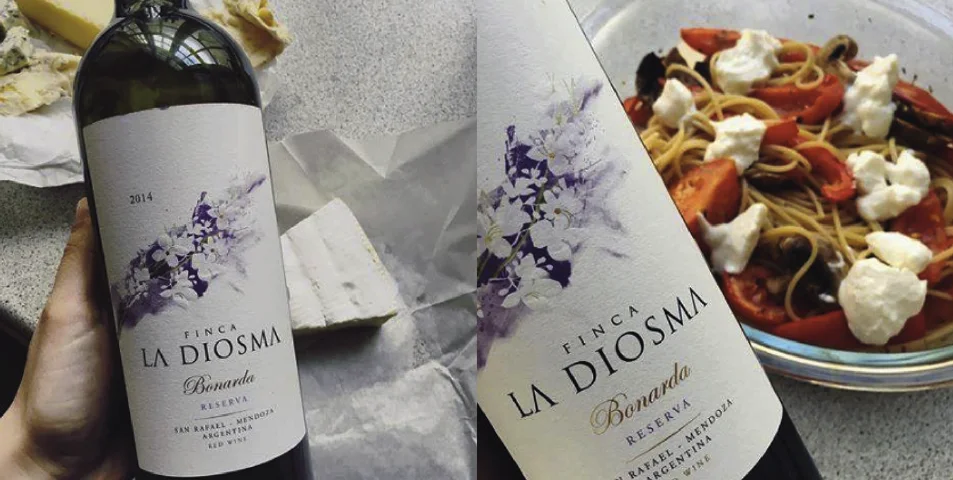 Finca La Diosma — botella y maridaje sobre la mesa
