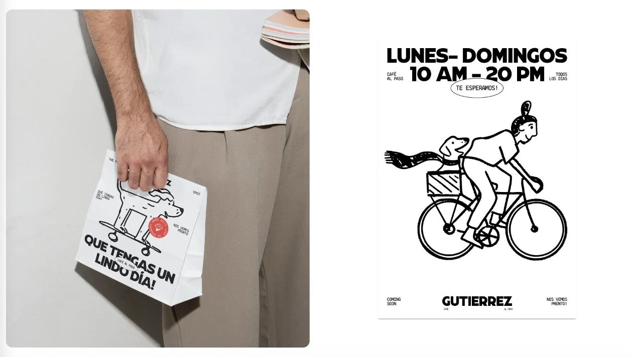 Bolsa Gutierrez y poster de horarios — Lunes a Domingos 10AM - 20PM