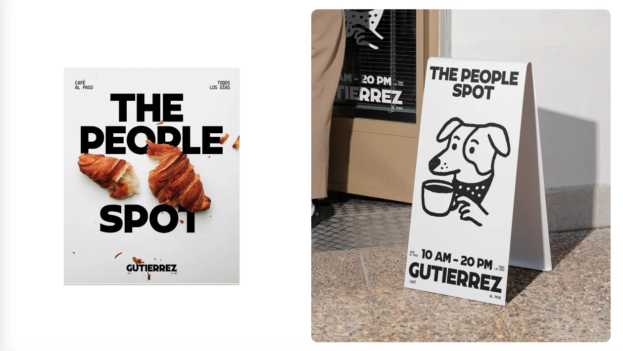 Poster The People Spot y pizarrón a pie de calle