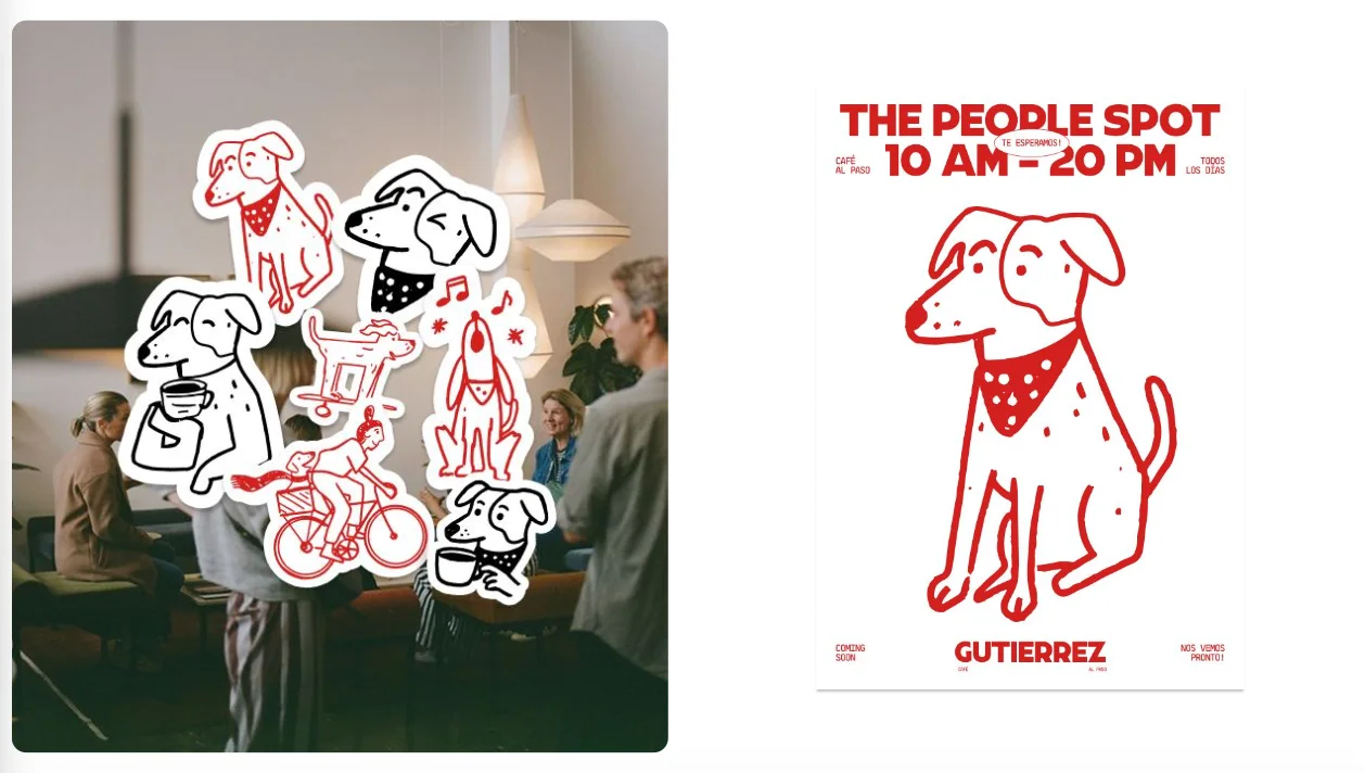 Stickers Gutierrez y poster del perro en rojo