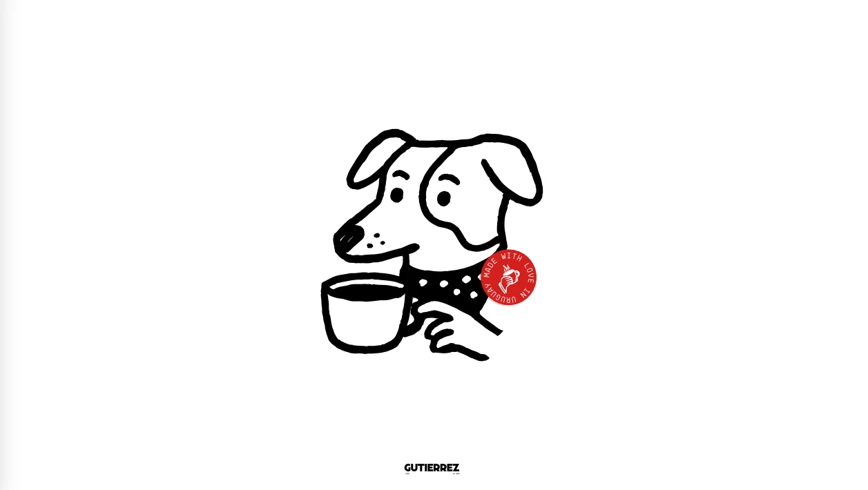 Isologotipo Gutierrez — el perro Guti con su taza