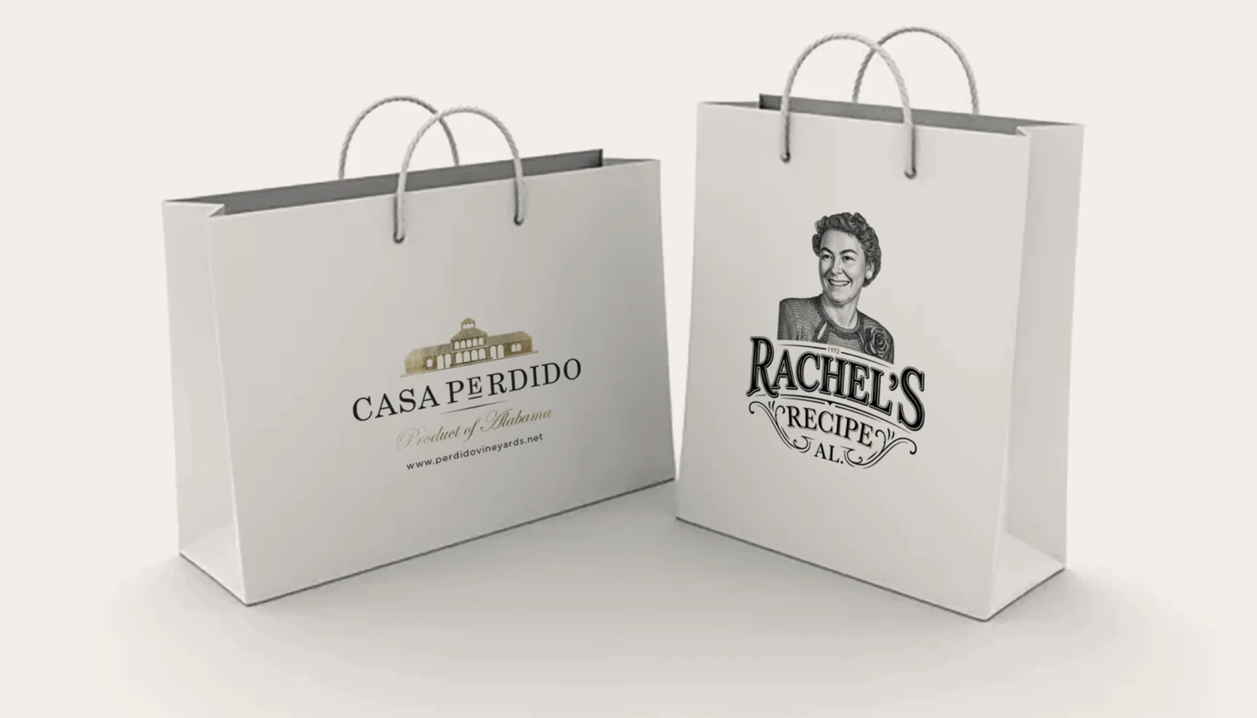 Aplicación de marca en bolsas de papel — Casa Perdido y Rachel's Recipe lado a lado