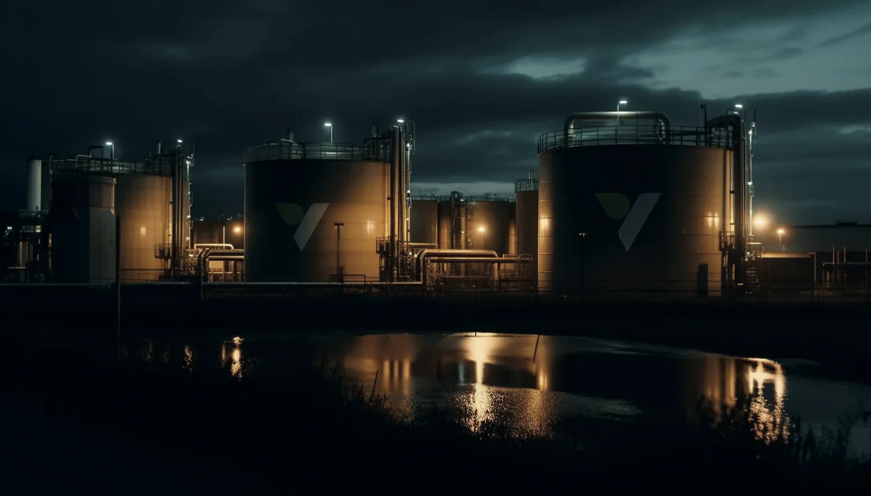 Planta de Venoil Energy iluminada de noche